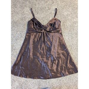 Flora Nikrooz Brown Satin Twist Front Babydoll‎ Chemise Lingerie